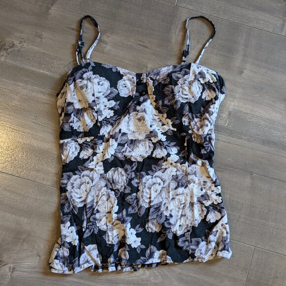 Suzy Shier Black & White Floral Spaghetti Strap Tank Top - Picture 1 of 7